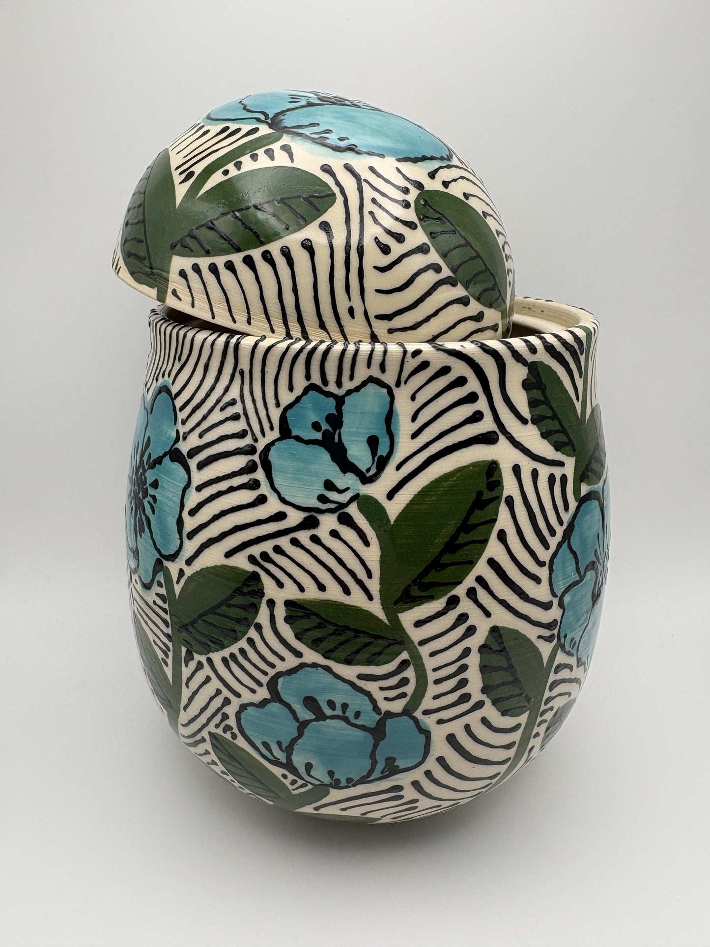 Blue Flowers Handpainted Jar