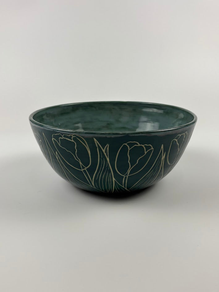Carved Tulips Serving Bowl