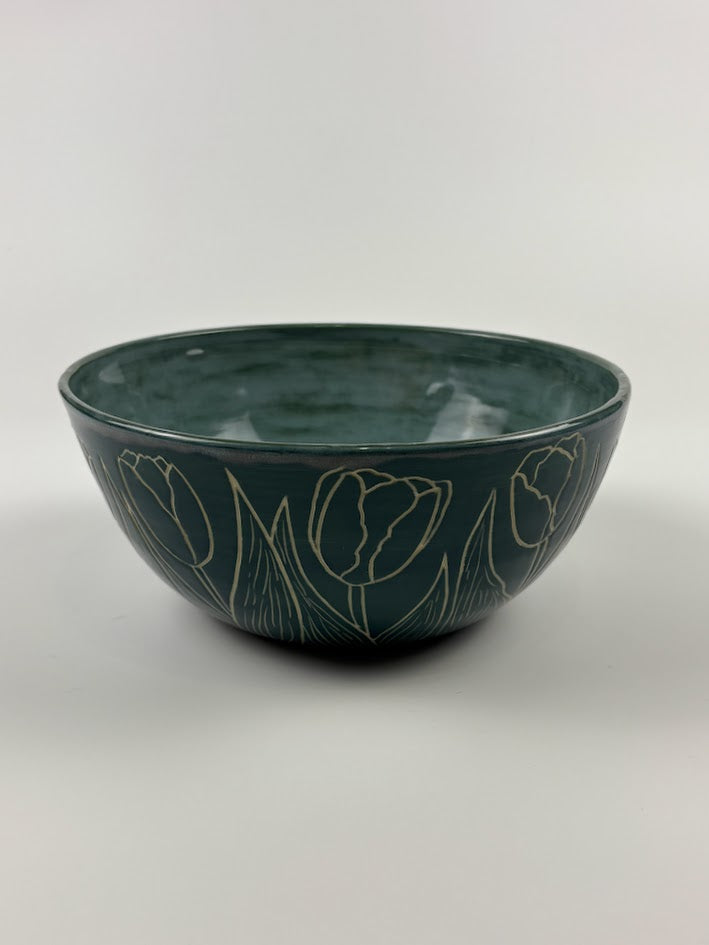 Carved Tulips Serving Bowl