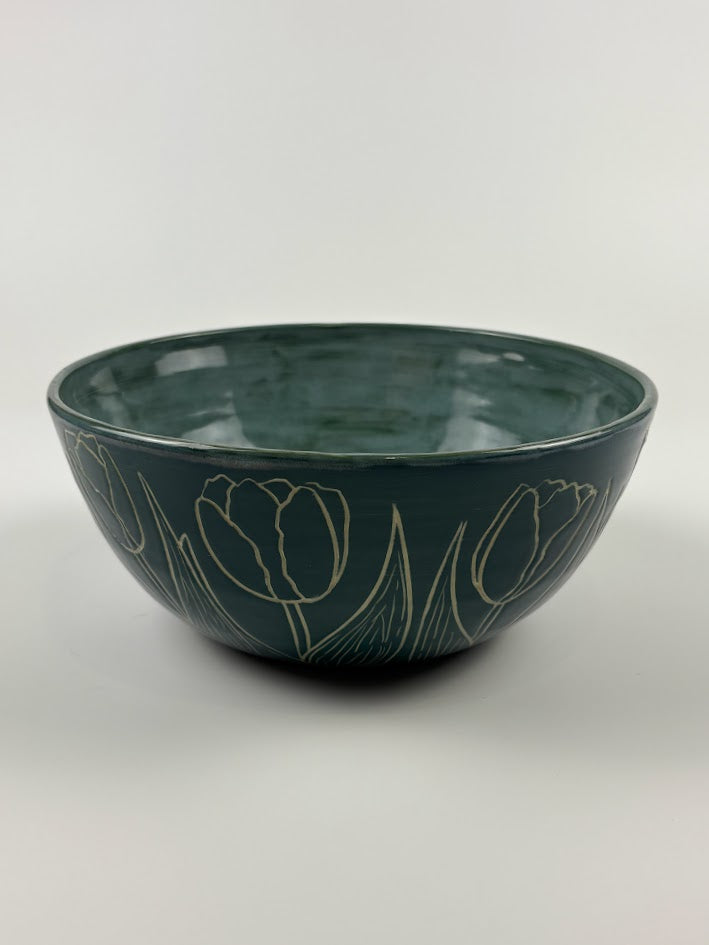 Carved Tulips Serving Bowl