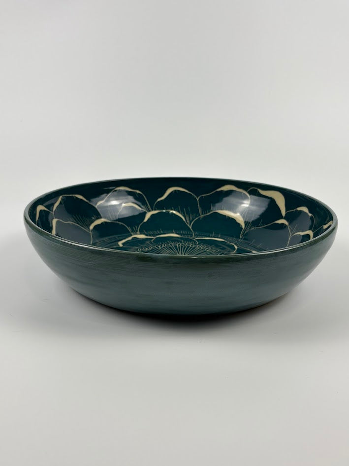 Sgraffito Flower Serving Bowl