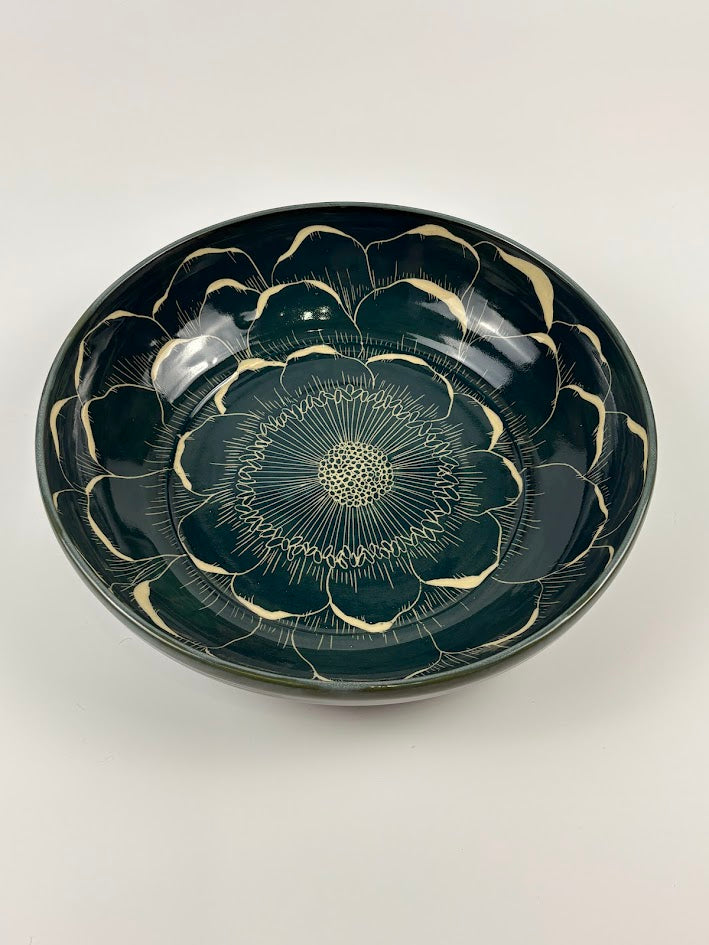 Sgraffito Flower Serving Bowl