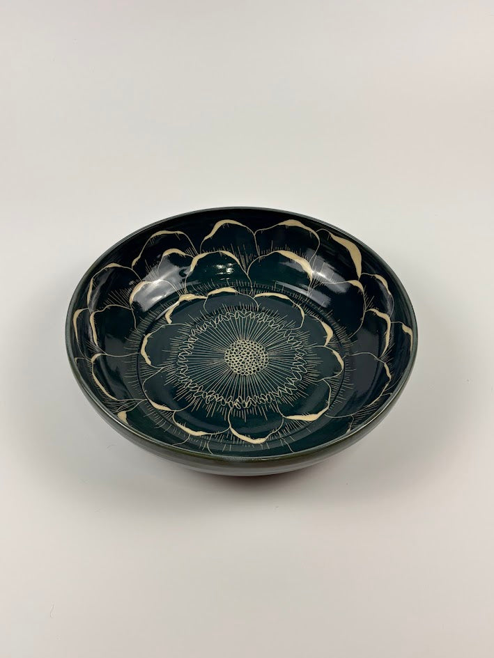 Sgraffito Flower Serving Bowl