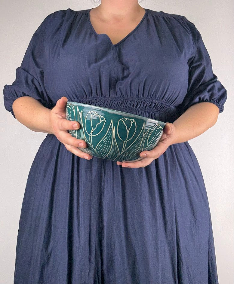 Carved Tulips Serving Bowl