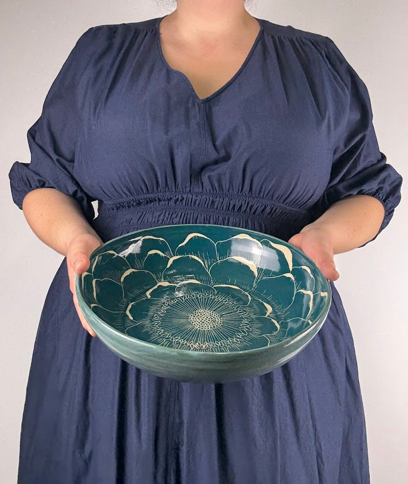 Sgraffito Flower Serving Bowl