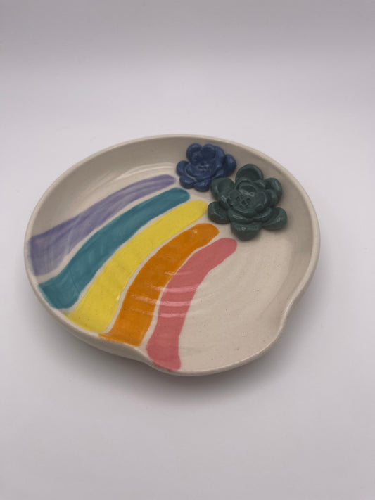 Double Flower Porcelain Spoon Rest (Rainbow)