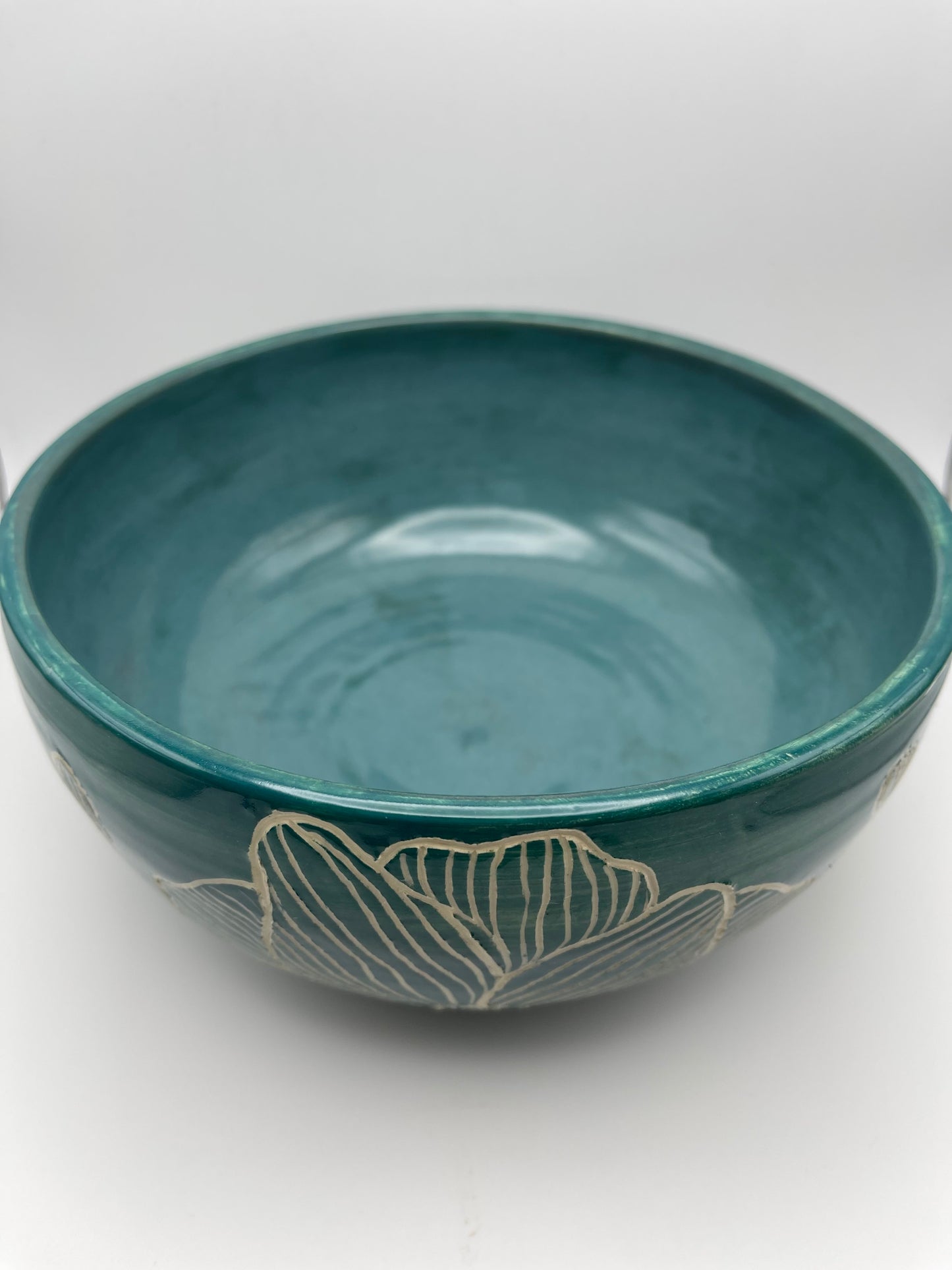 Large Sgraffito Blue Flower Bowl