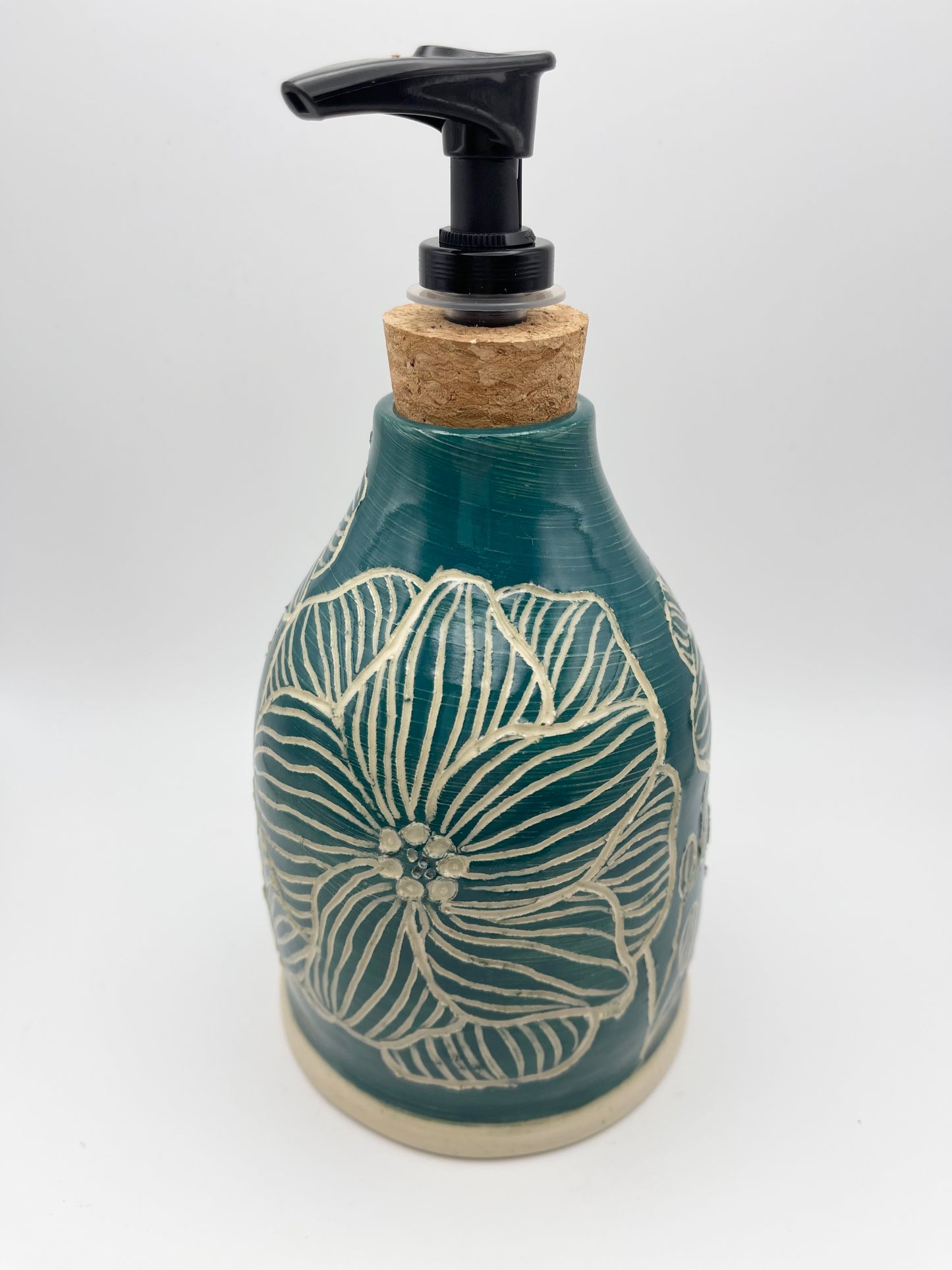 Blue Flower Sgraffito Soap Bottle