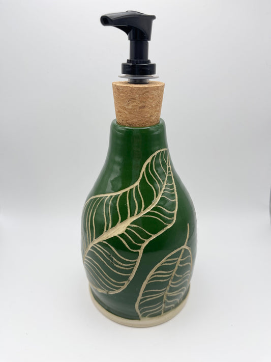 Green Leaf Sgraffito Soap Bottle