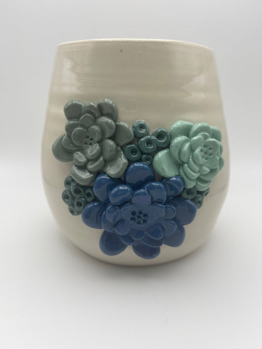 Triple Flower with Berries Large Porcelain Vase