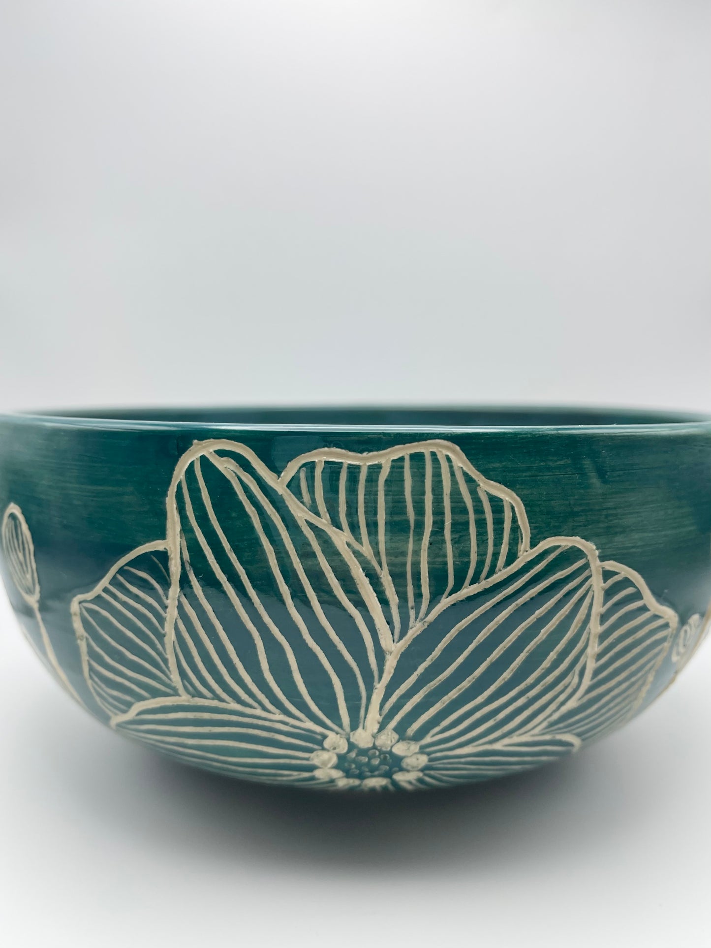 Large Sgraffito Blue Flower Bowl