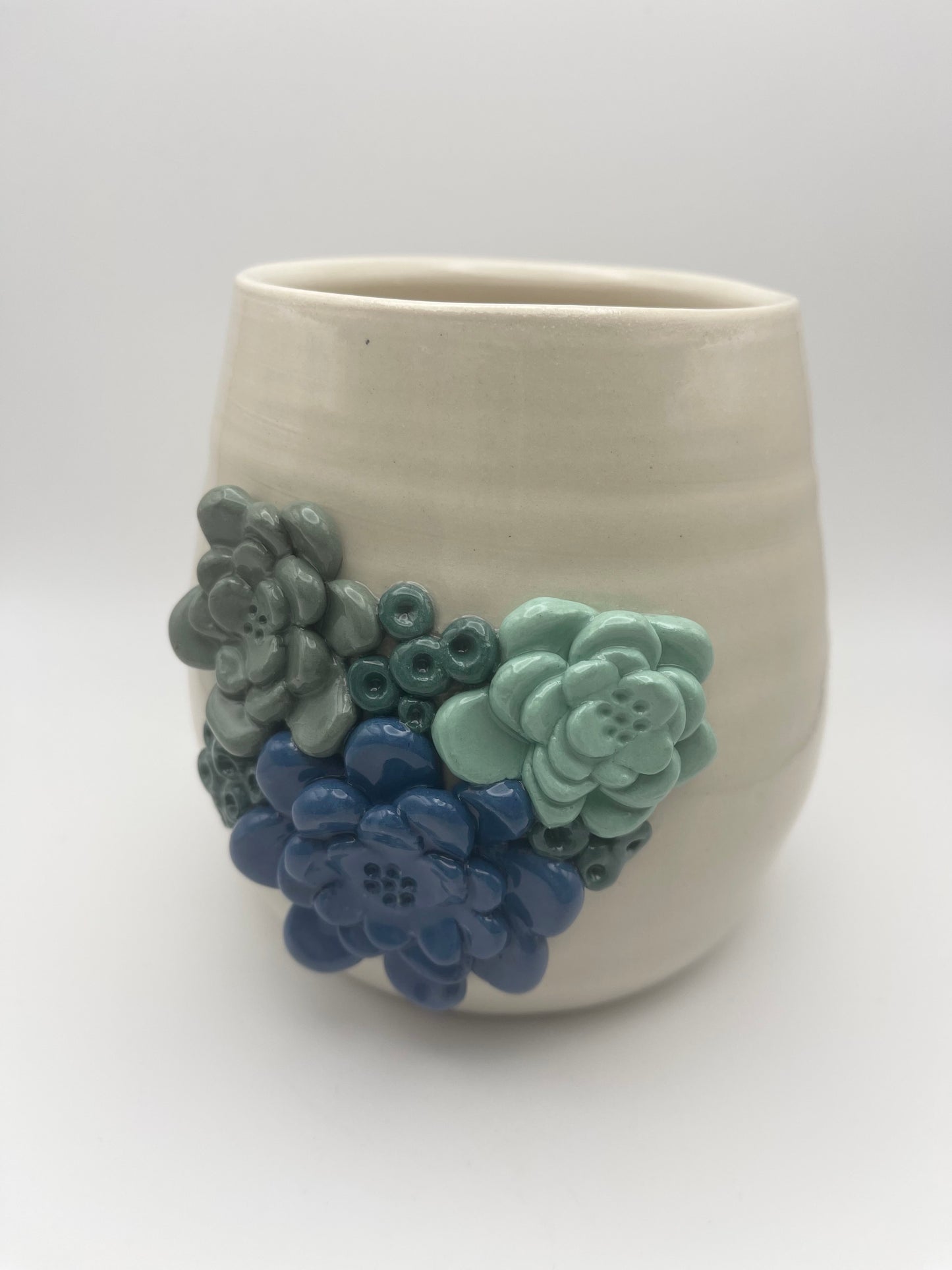 Triple Flower with Berries Large Porcelain Vase