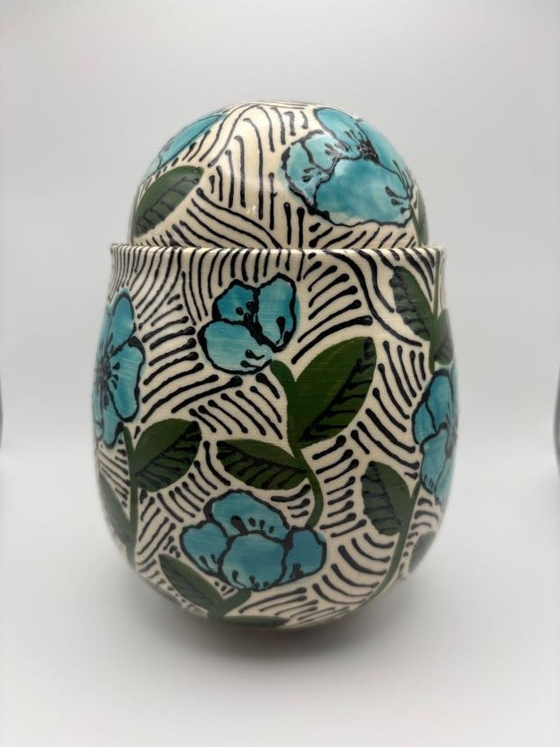 Blue Flowers Handpainted Jar