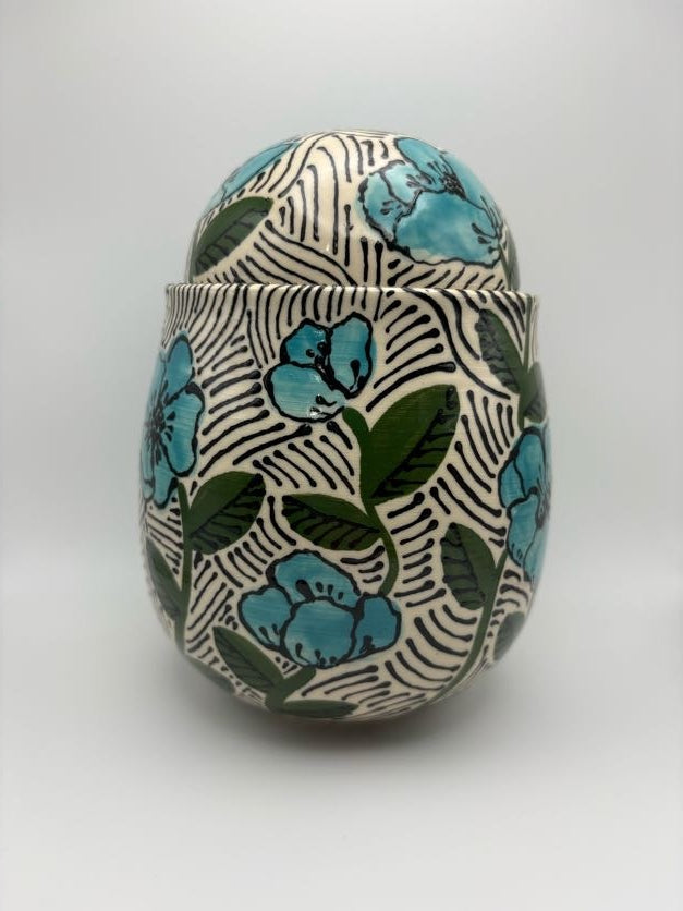 Blue Flowers Handpainted Jar