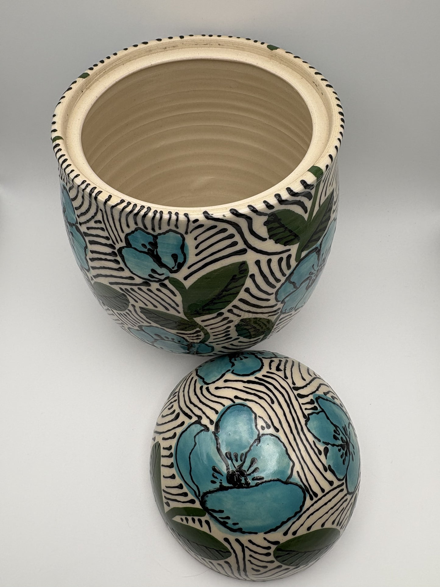 Blue Flowers Handpainted Jar