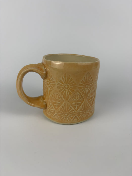 Peach Hand Stamped Daisy Mug