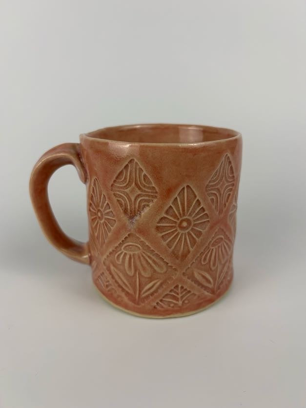 Pink Stamped Daisy Mug