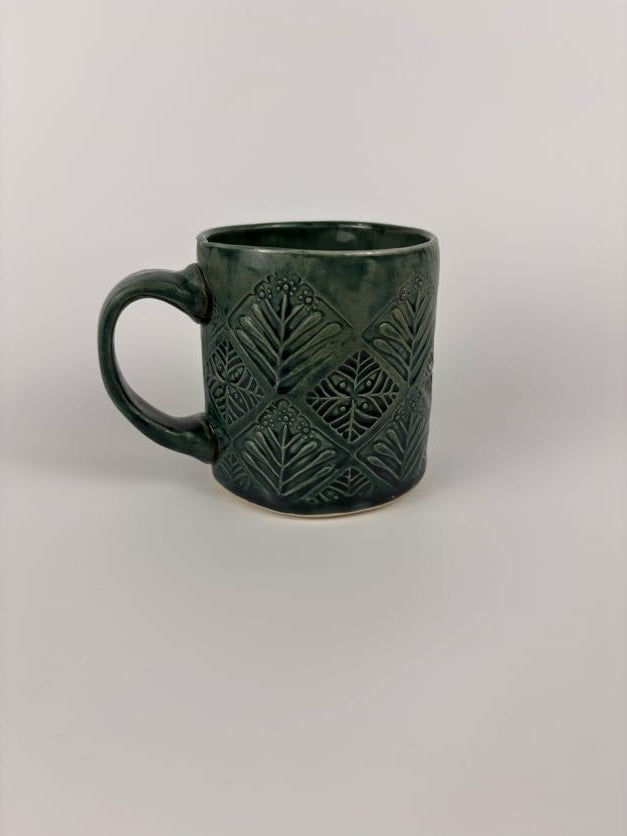 Teal Floral Stamped Mug