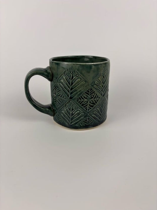 Teal Floral Stamped Mug