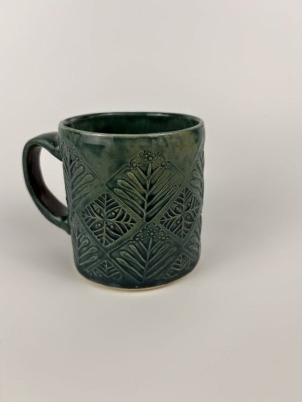 Teal Floral Stamped Mug
