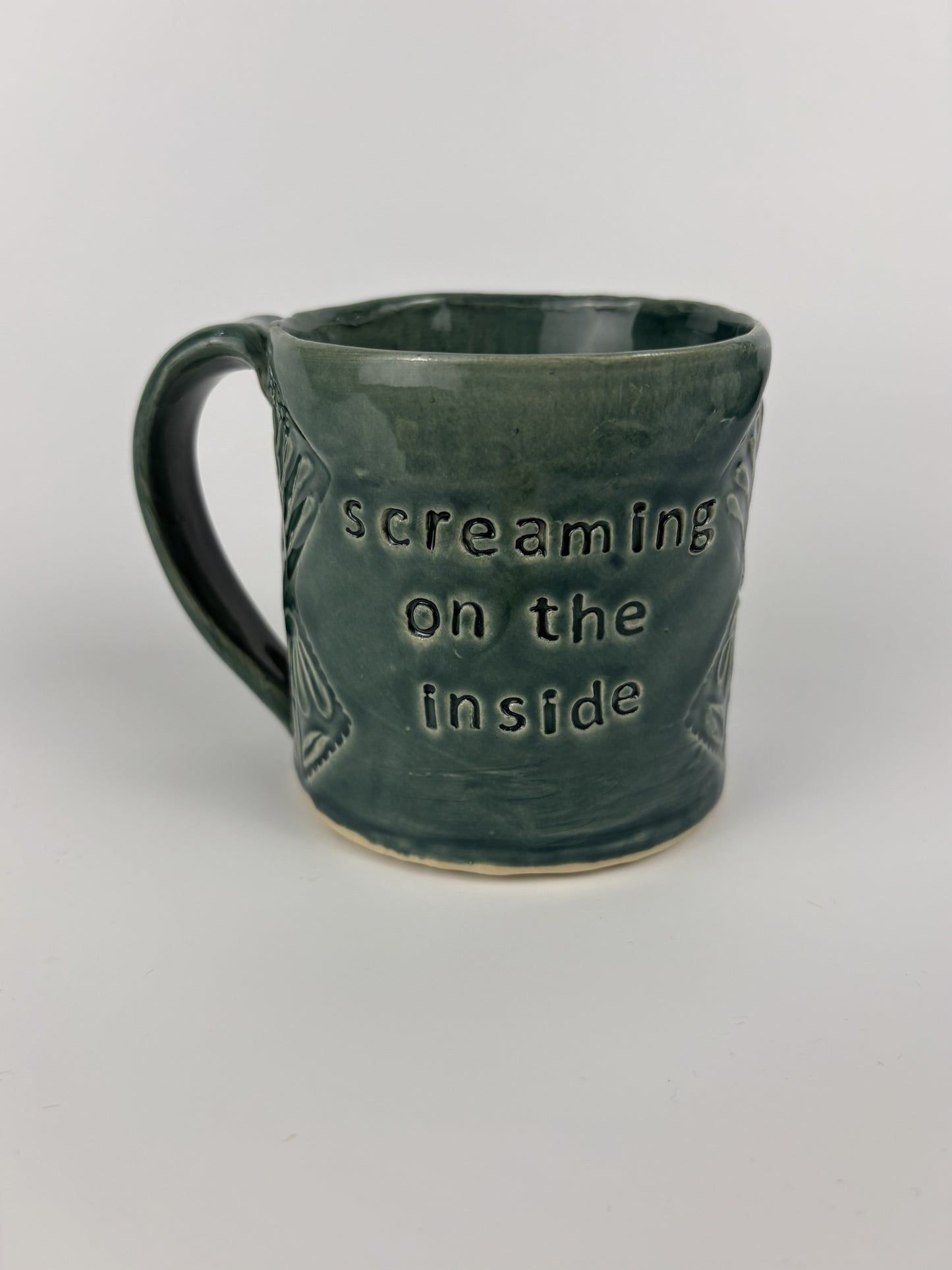 Teal "Screaming on the Inside" Stamped Mug