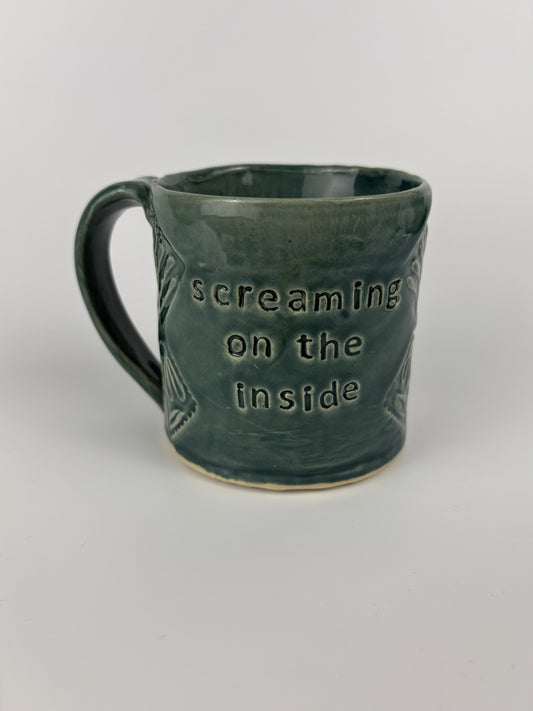 Teal "Screaming on the Inside" Stamped Mug