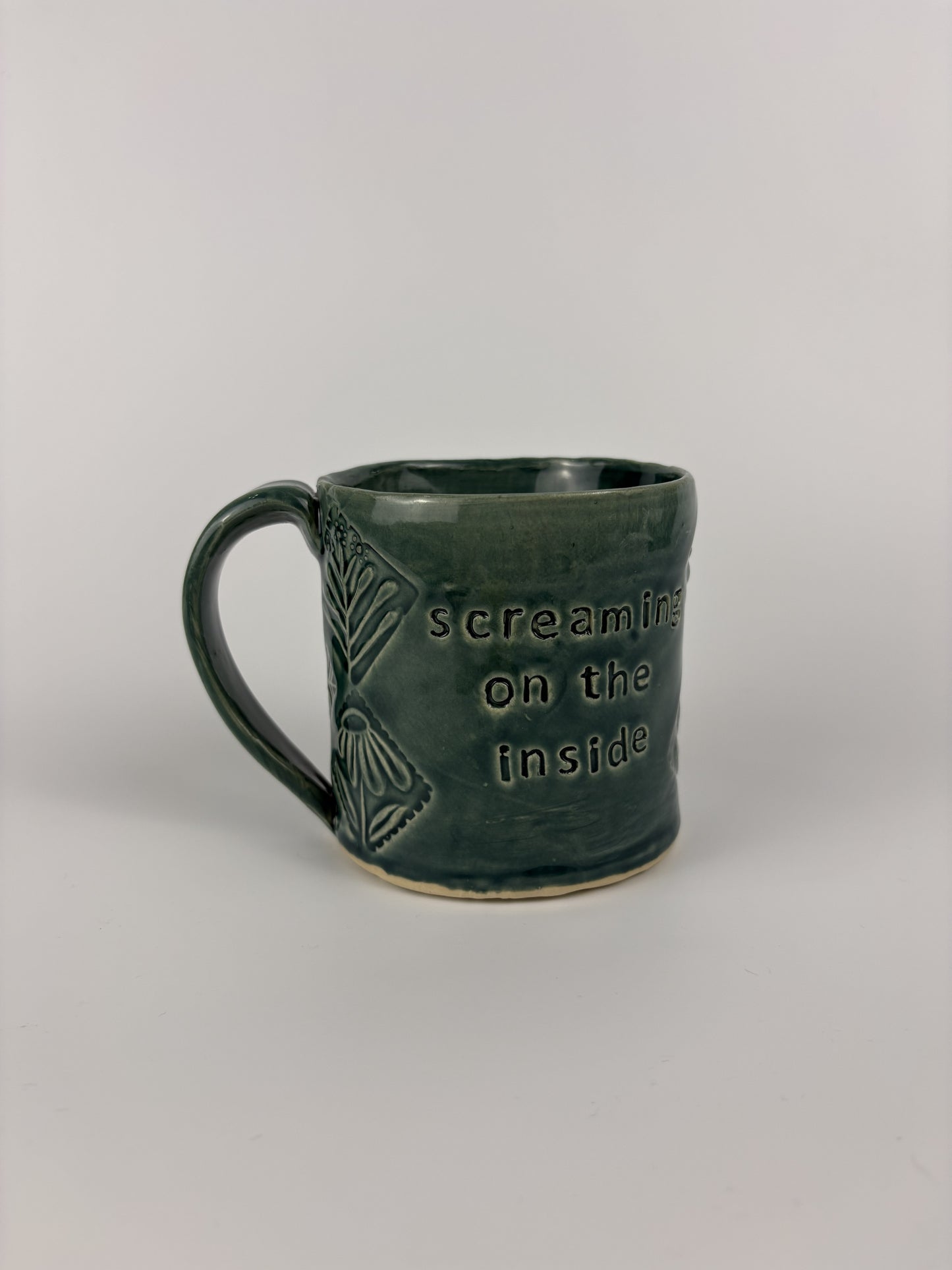 Teal "Screaming on the Inside" Stamped Mug