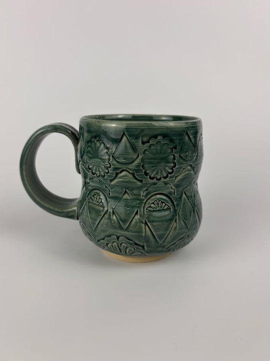 Teal Stamped Wheel Thrown Mug