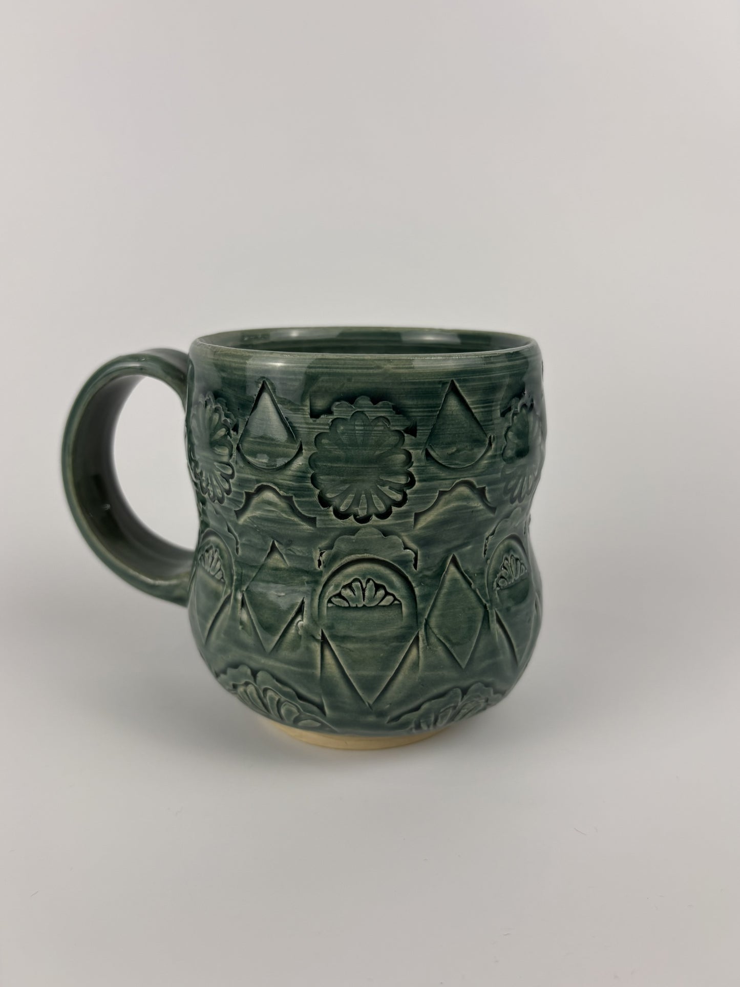 Teal Stamped Wheel Thrown Mug
