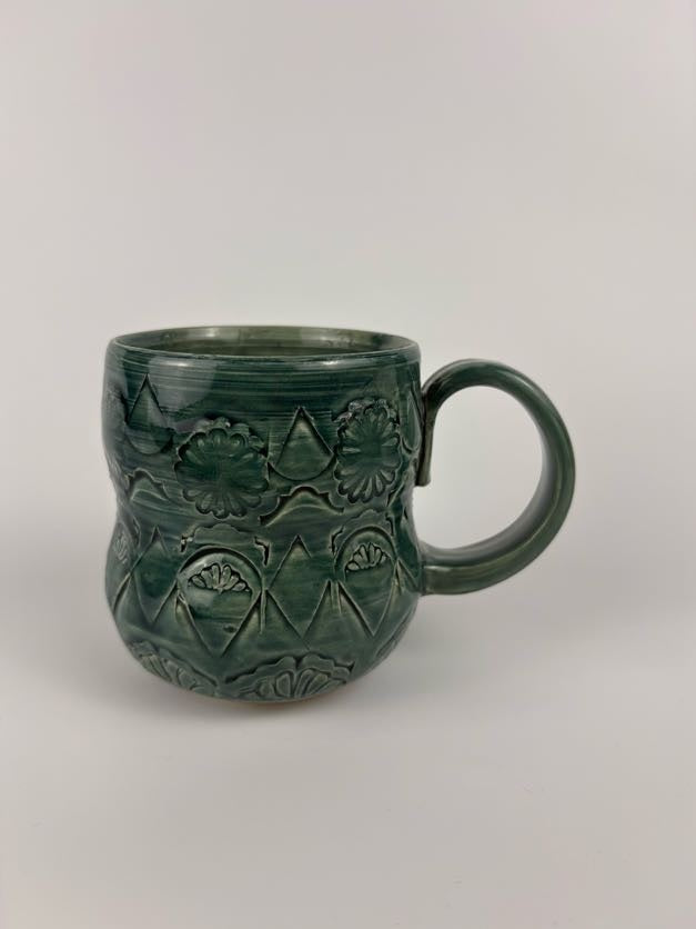 Teal Stamped Wheel Thrown Mug