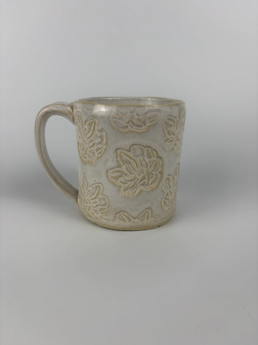 Cream Magnolia Stamped Mug