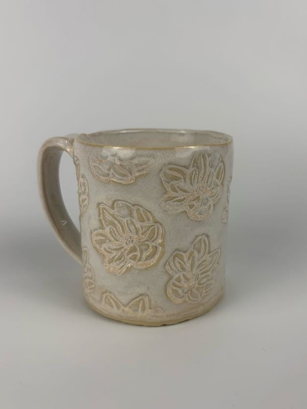 Cream Magnolia Stamped Mug