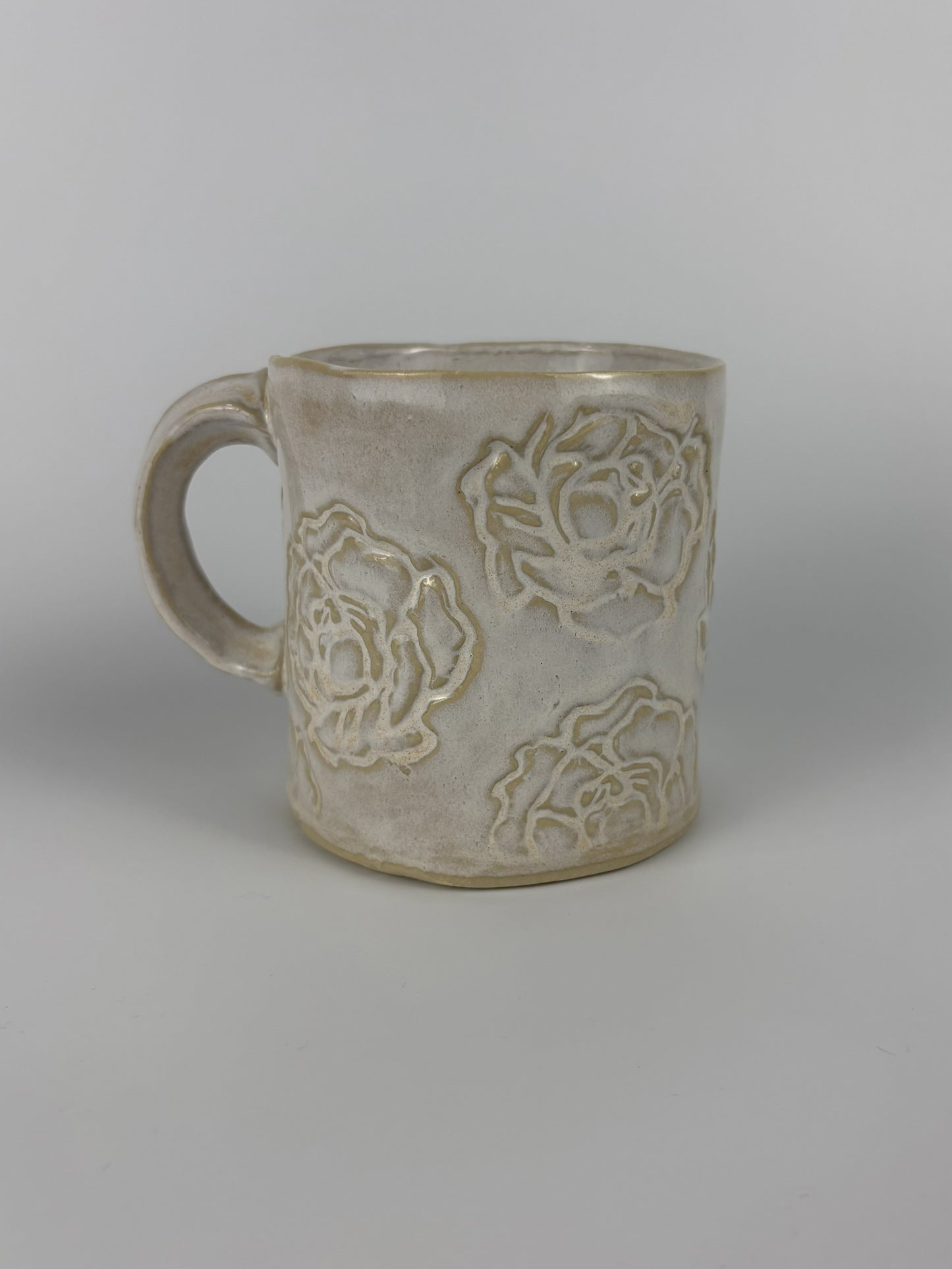 Cream Peony Stamped Mug
