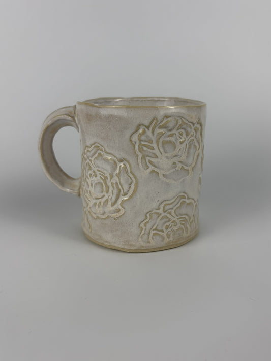 Cream Peony Stamped Mug