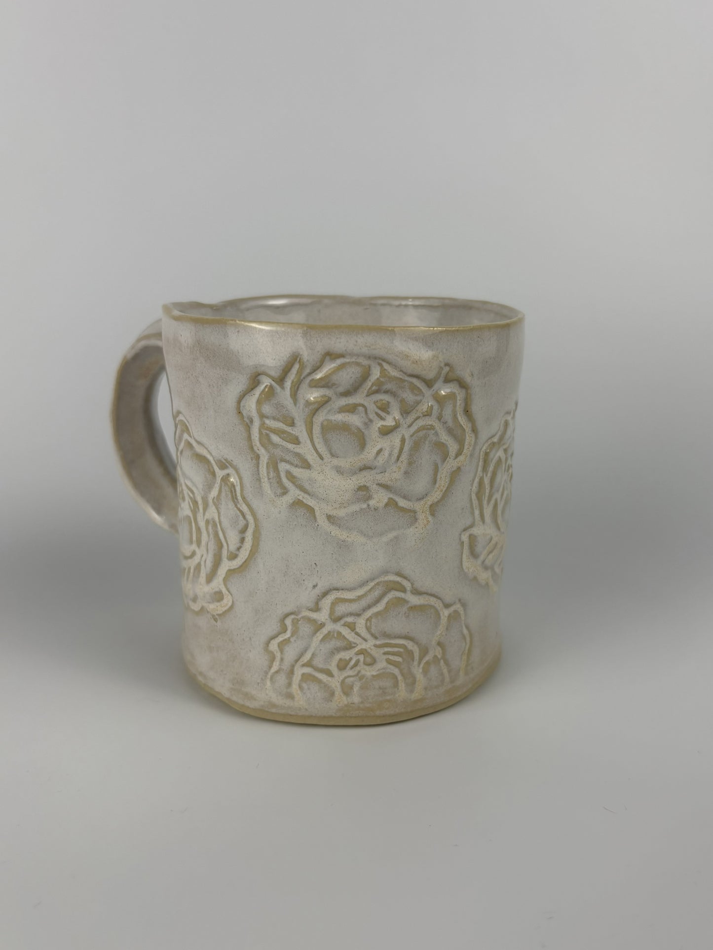 Cream Peony Stamped Mug