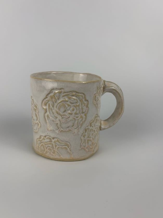 Cream Peony Stamped Mug