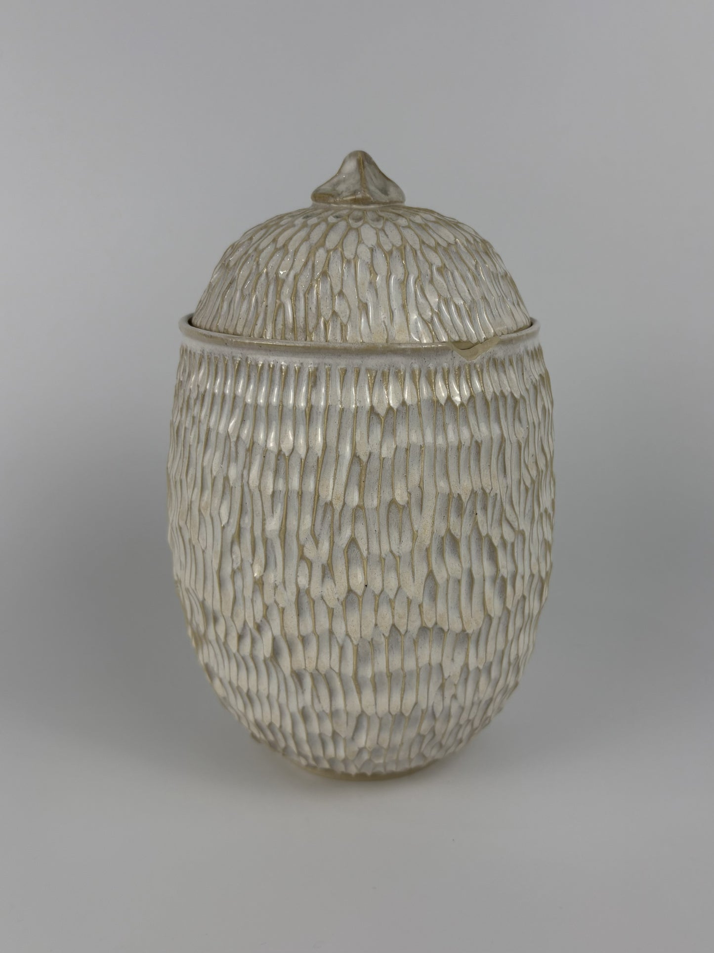Large Carved Cream Jar