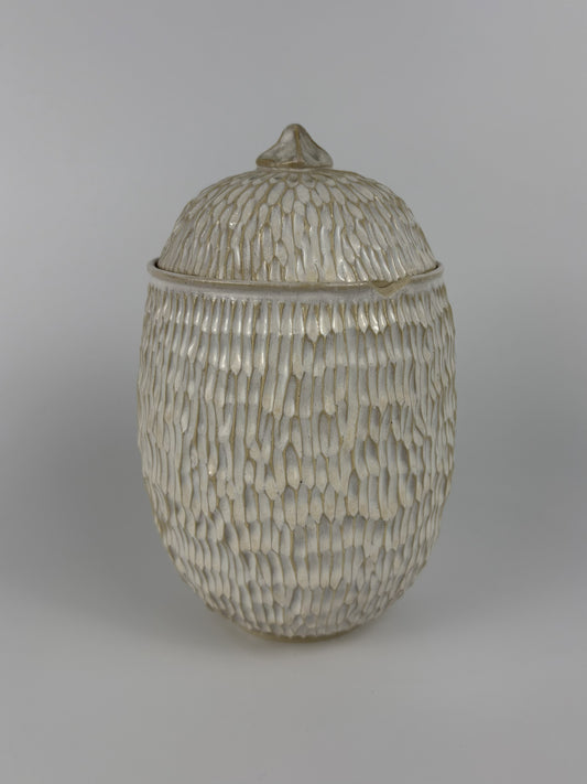 Large Carved Cream Jar