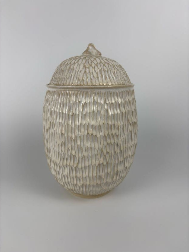 Large Carved Cream Jar
