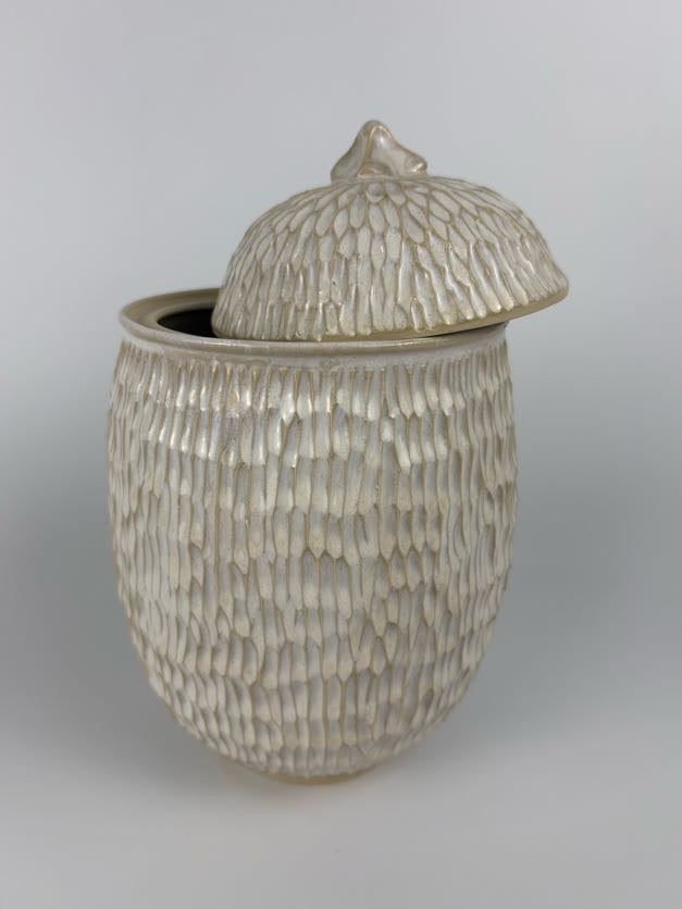 Large Carved Cream Jar