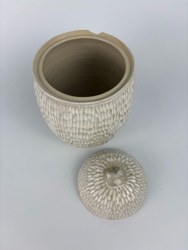 Large Carved Cream Jar