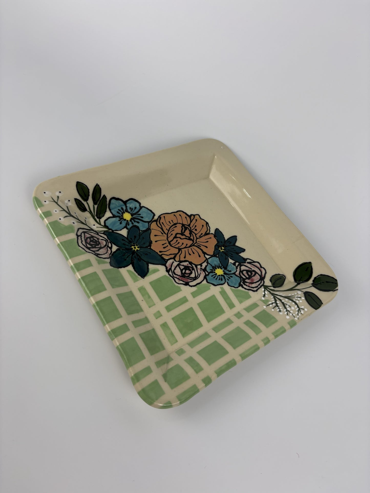 Plaid & Florals Handpainted Plate