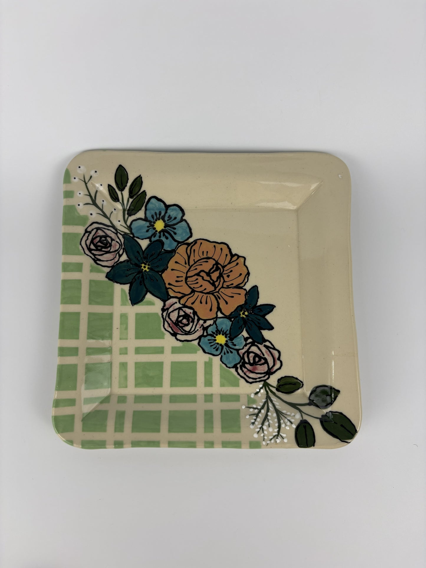 Plaid & Florals Handpainted Plate