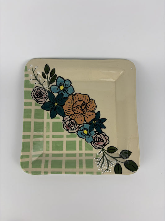 Plaid & Florals Handpainted Plate