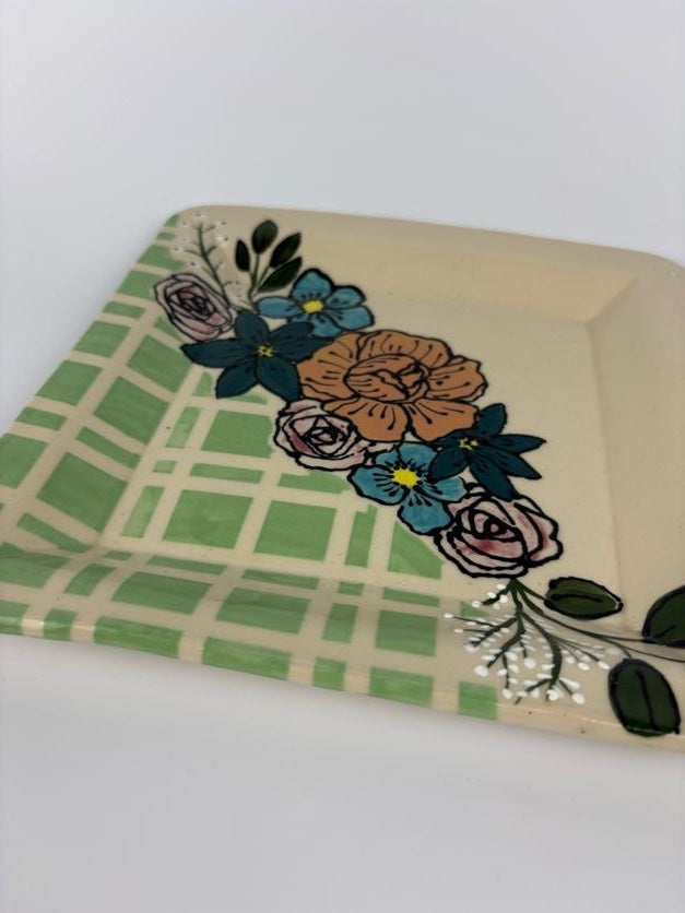 Plaid & Florals Handpainted Plate
