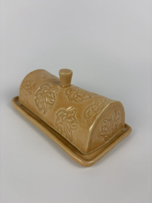 Peach Magnolia Stamped Butter Dish