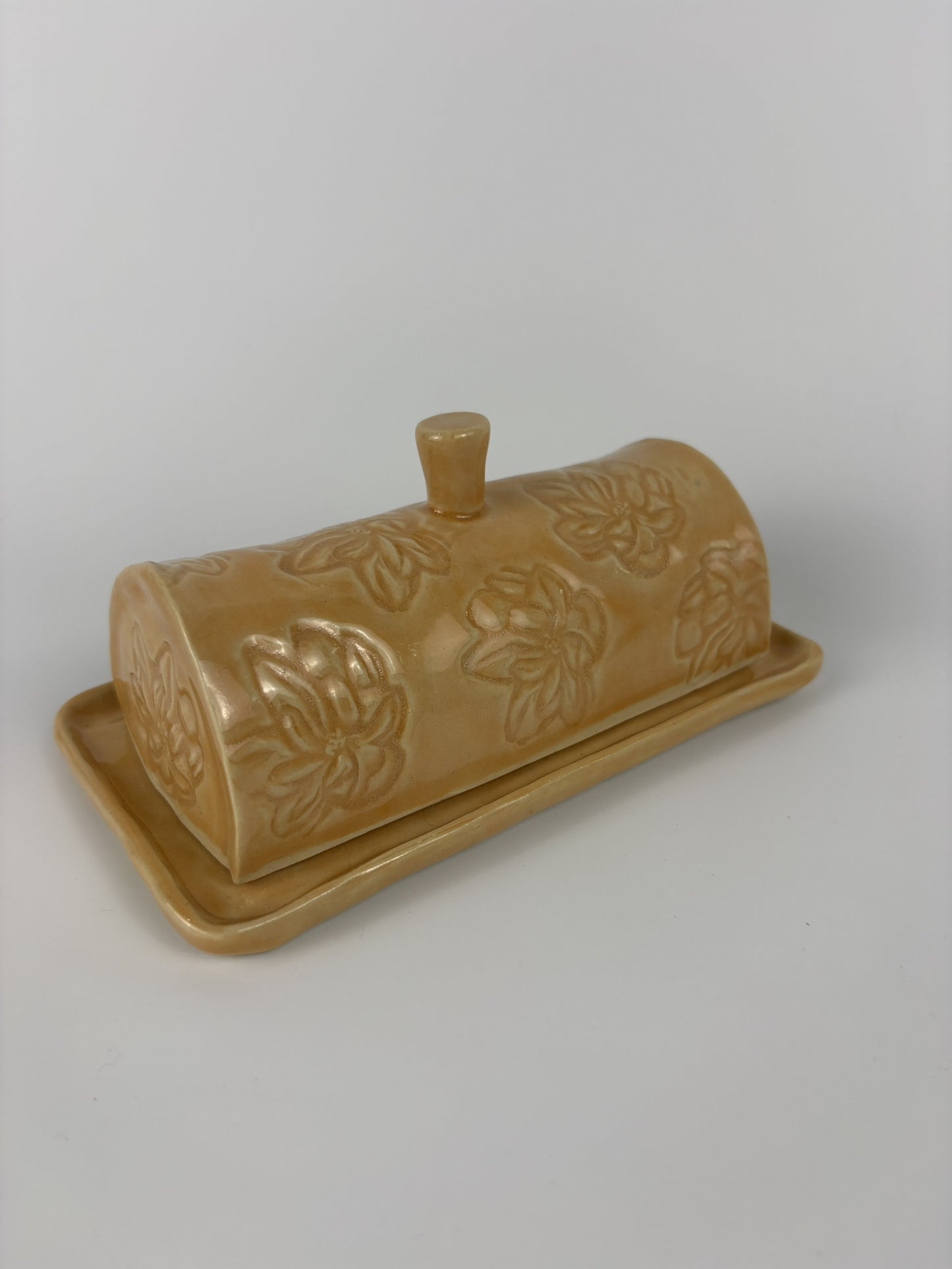 Peach Magnolia Stamped Butter Dish