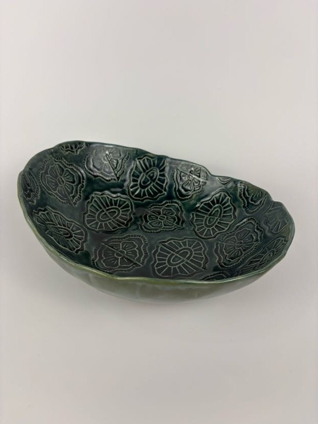 Teal Stamped Organic Bowl