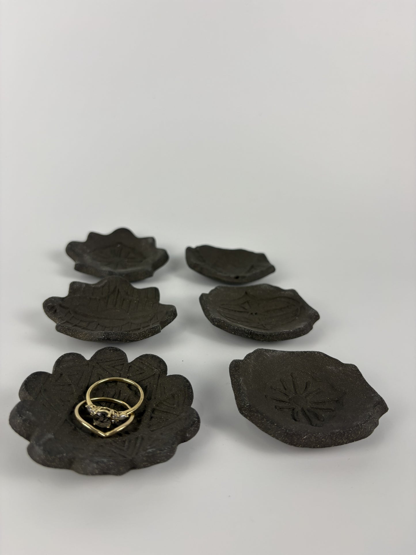 Black Clay Stamped Trinket Dishes
