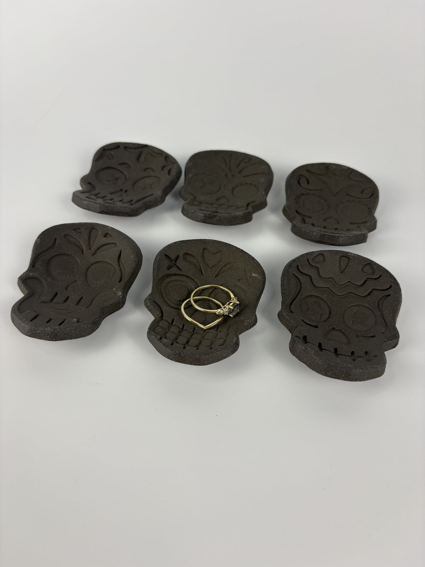 Black Clay Skull Trinket Dishes